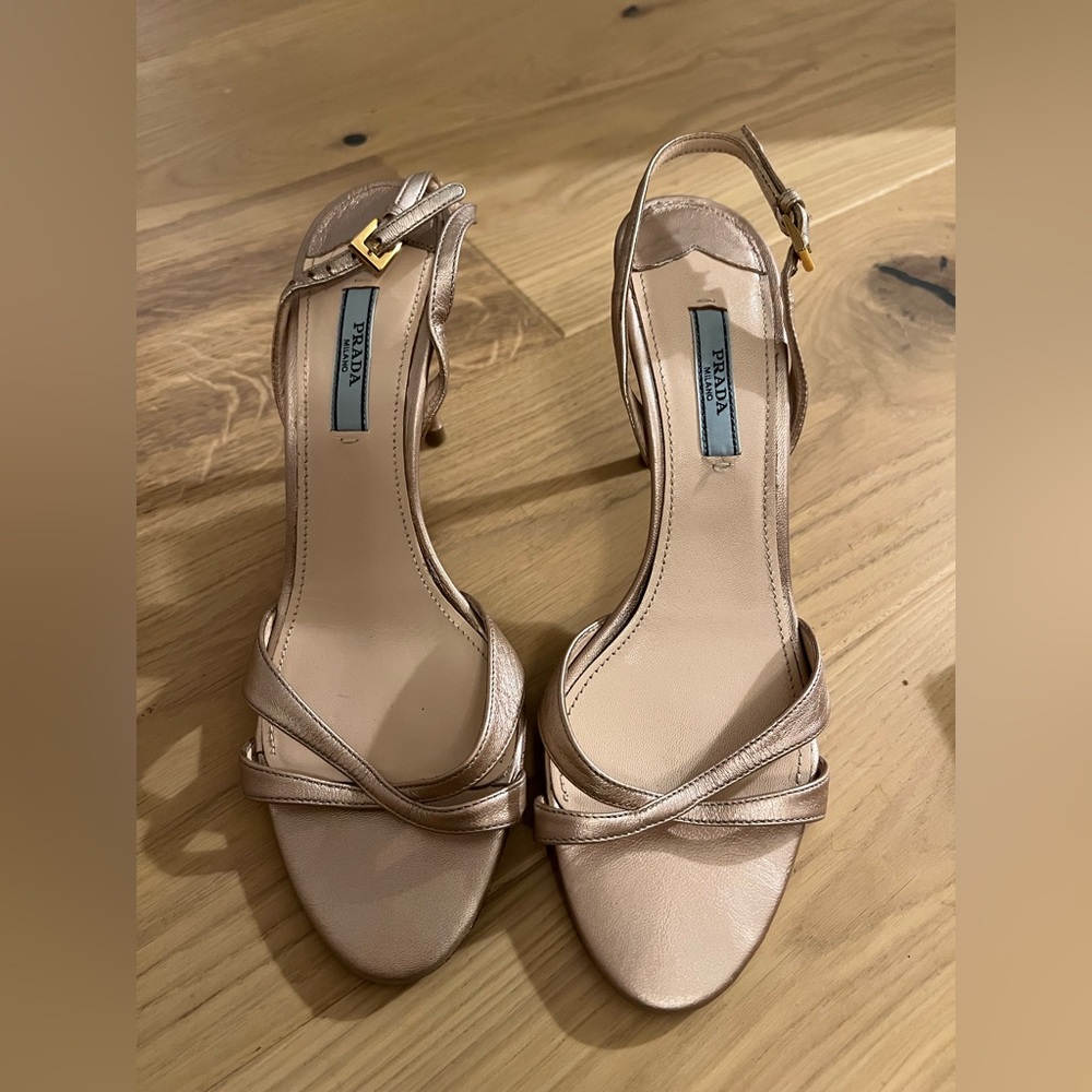 Prada Silk Strappy Heels, Blush, Size 38